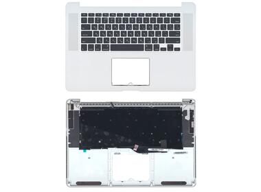 Клавиатура для ноутбука Apple MacBook Pro (A1398) Black, (Silver TopCase), RU (горизонтальный энтер)